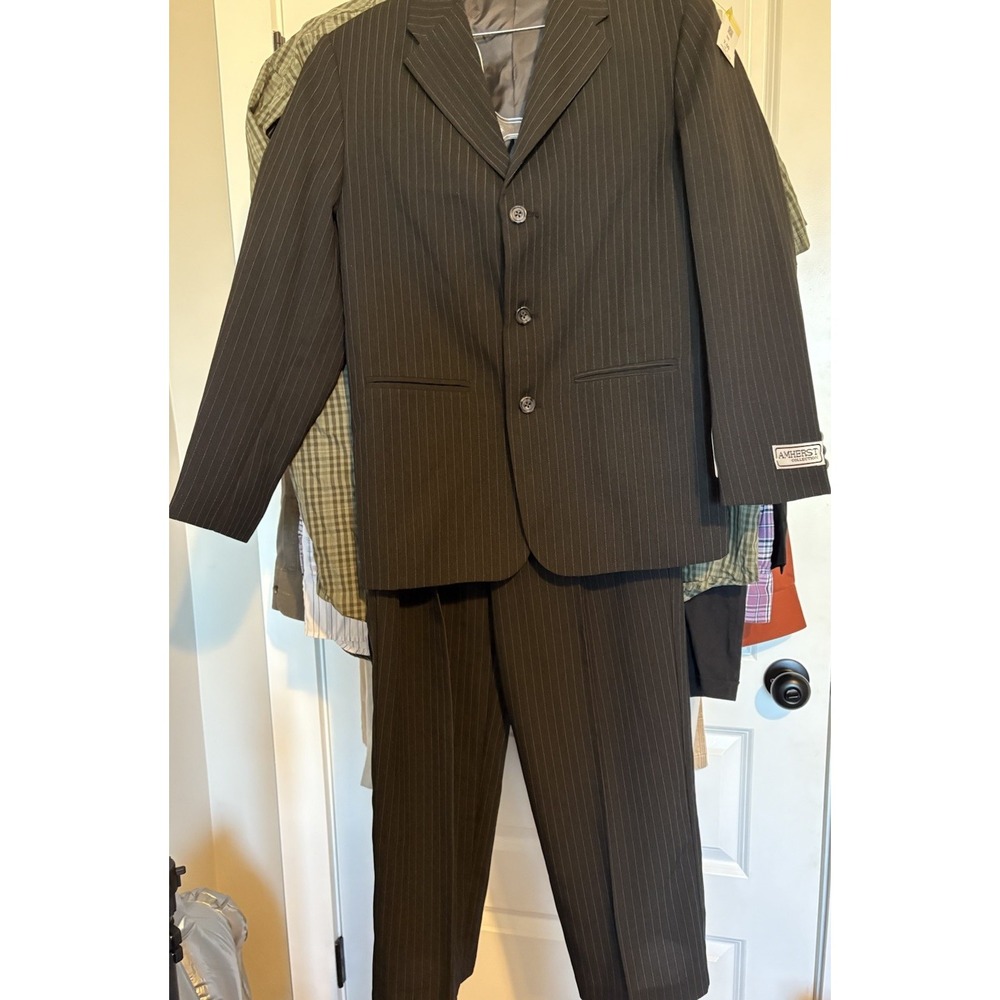 Amherst Collection Boys Pinstripe Blazer and Suit Pants Set Size 16 Charcoal